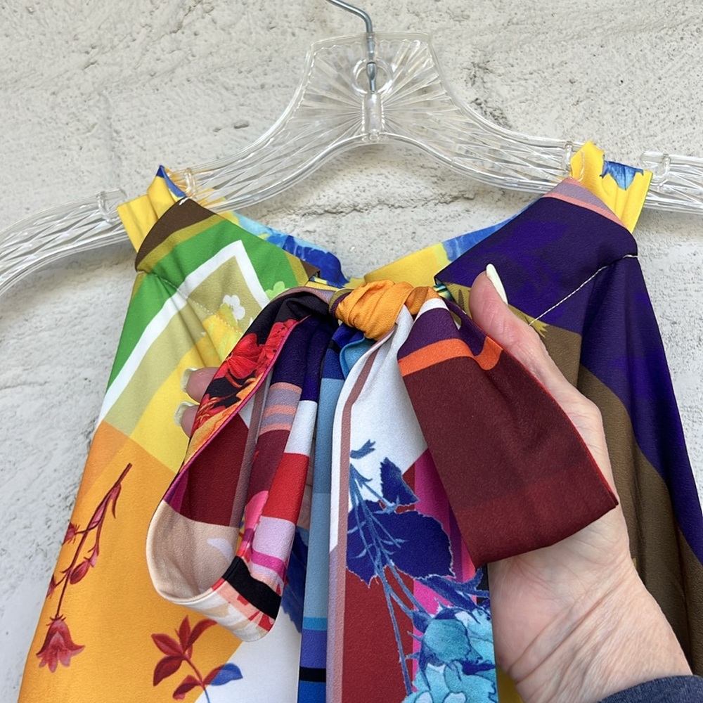 Tahari ASL Blue/Yellow Multi Floral Sleeveless Flounce-Hem Maxi Dress Size 8P - Picture 4 of 16